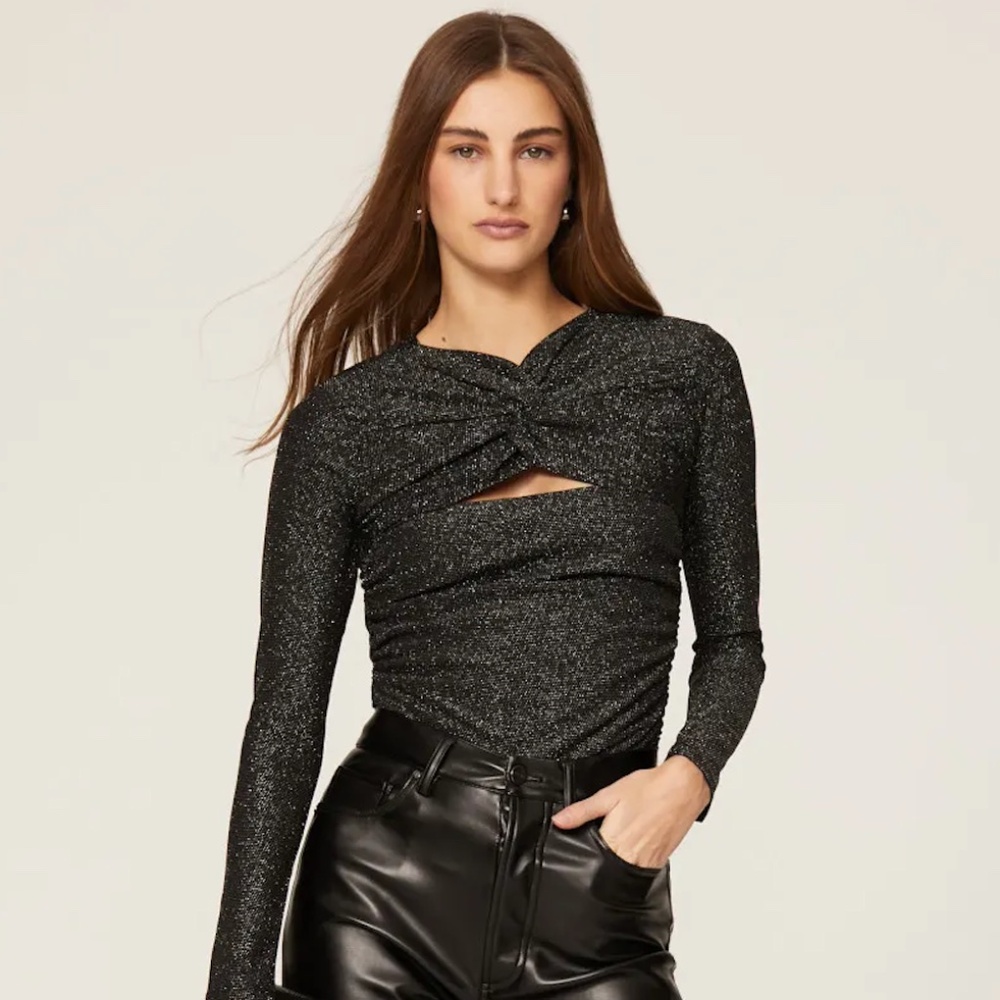ALLSAINTS Caelum Metallic Black Long Sleeve Top Size 2 NWT